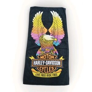 Vintage 90s Harley Davidson Eagle Logo Pattern Towel Beach Bath Biker Motorcycle